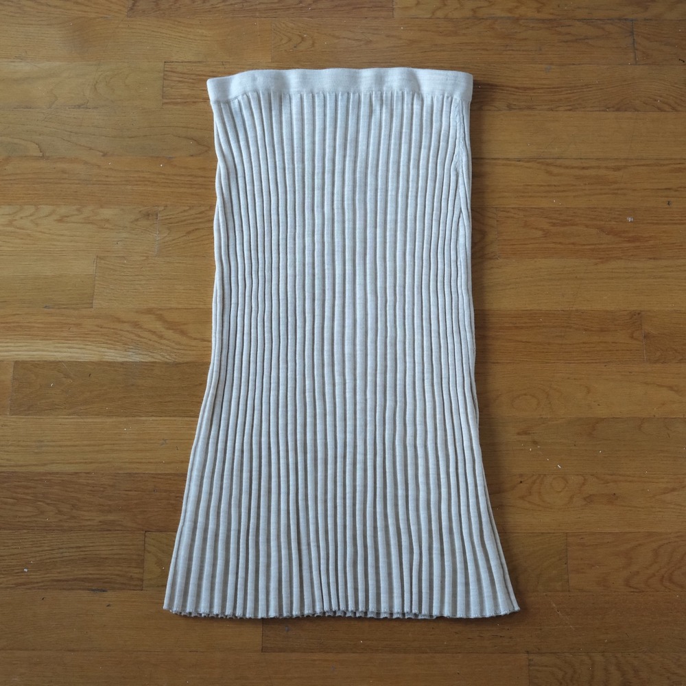 Donna Karan Skirt Womens Cream Ribbed Merino Wool Midi Minimalist Large Casual - Picture 7 of 8